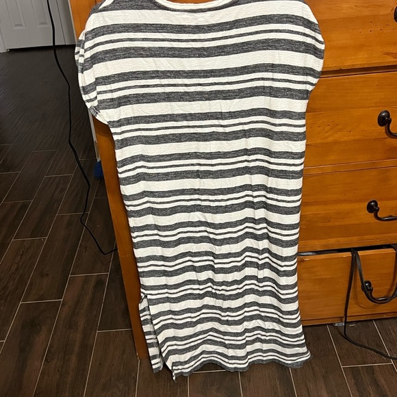 Zara Women Midi Dress Striped Beige and Black Side Slits Sz Medium - Picture 3 of 4